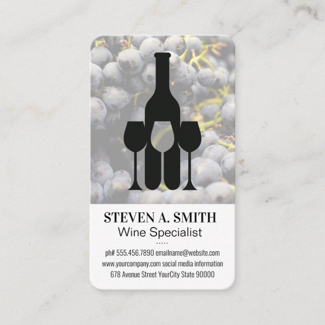 Carte De Visite Bouteille de vin et verres | Raisins (Devant)