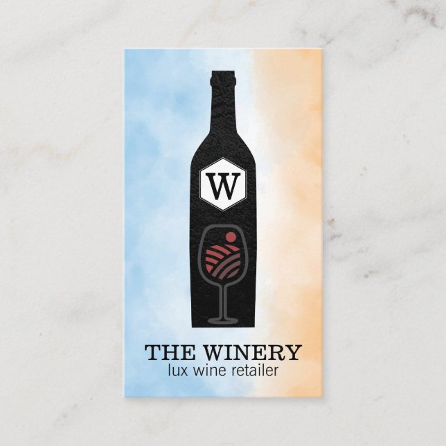 Carte De Visite Bouteille de vin & Verre | Monogramme (Devant)