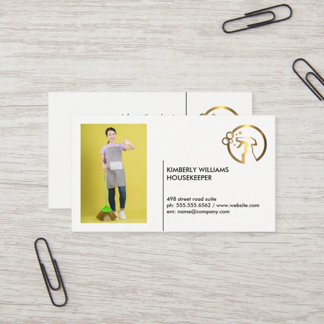 Carte De Visite Bouteille en métal or | Maid | Ajouter une image p (Devant/Arrière en situation)