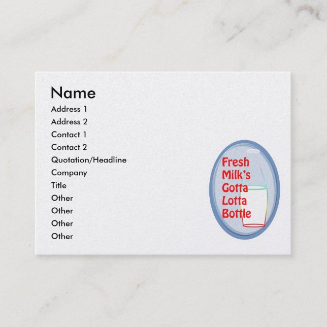 Carte De Visite Bouteille Gotta Lotta au lait frais (Devant)