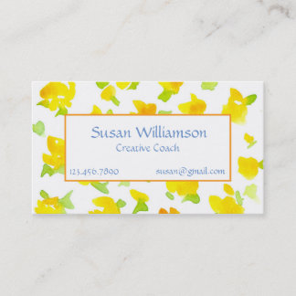 Carte De Visite Bouteille Jaune Main Peinte Aquarelle Fleurs