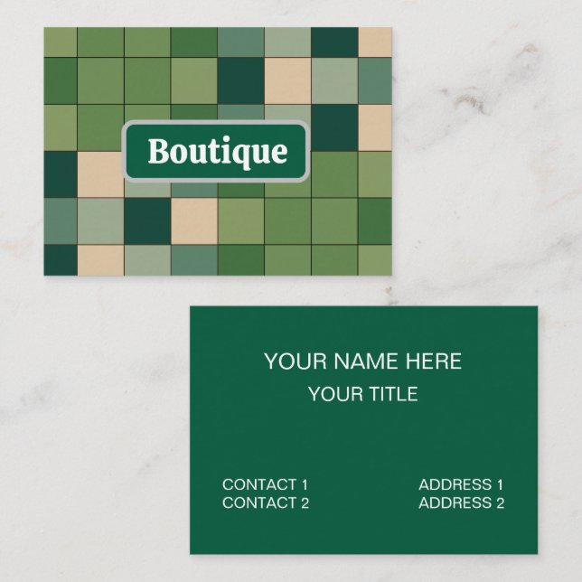 Carte De Visite Boutique à carreaux verts (Devant / Derrière)
