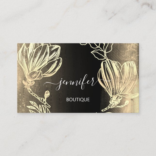 Carte De Visite Boutique Boutique Black Gold Flowers QR Code (Devant)