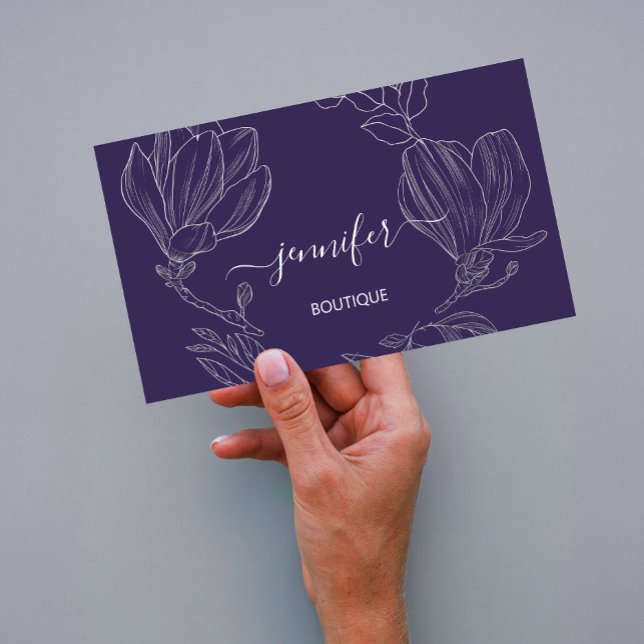 Carte De Visite Boutique Boutique Gris Fleurs d'Argent Code QR Log (Créateur téléchargé)