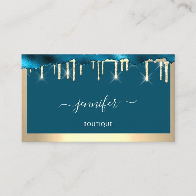Carte De Visite Boutique Boutique QR Code Drives Turquoise Golden  (Devant)