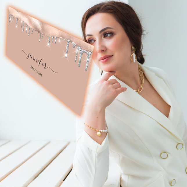 Carte De Visite Boutique Boutique QR Code Rose Parties scintillant (Boutique Shop QR Code Rose Silver Glitter Drips Business Card)