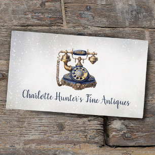 Carte De Visite Boutique d'antiquités, téléphone vintage, or et bl