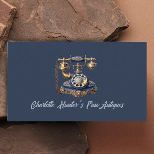 Carte De Visite Boutique d'antiquités, téléphone vintage, or et bl