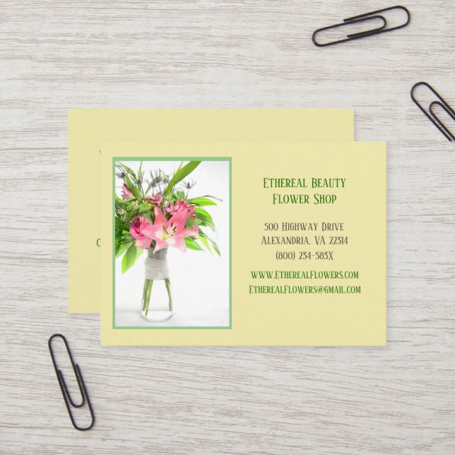 Carte De Visite Boutique de fleurs botaniques jaunes (Devant/Arrière en situation)