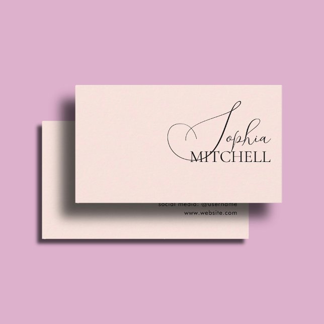 Carte De Visite Boutique de Maquillage Féminin Script Minimal Rose (Créateur téléchargé)
