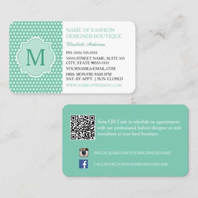 Carte De Visite Boutique de mode pois mints (Devant / Derrière)
