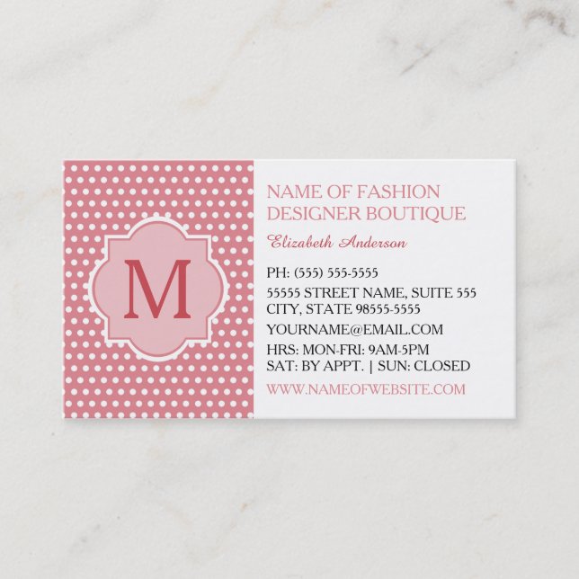Carte De Visite Boutique de mode pois roses (Devant)