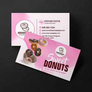Carte De Visite Boutique de pâtisserie rose aux donuts accrocheurs