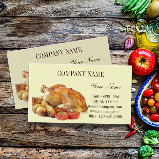 Carte De Visite Boutique de poulet rôti traiteur (Roasted chicken deli shop diner catering business card)