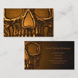 Carte De Visite Boutique de tatouage d'or en métal à visage crâ