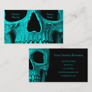 Carte De Visite Boutique de tatouage noir Turquoise gothique