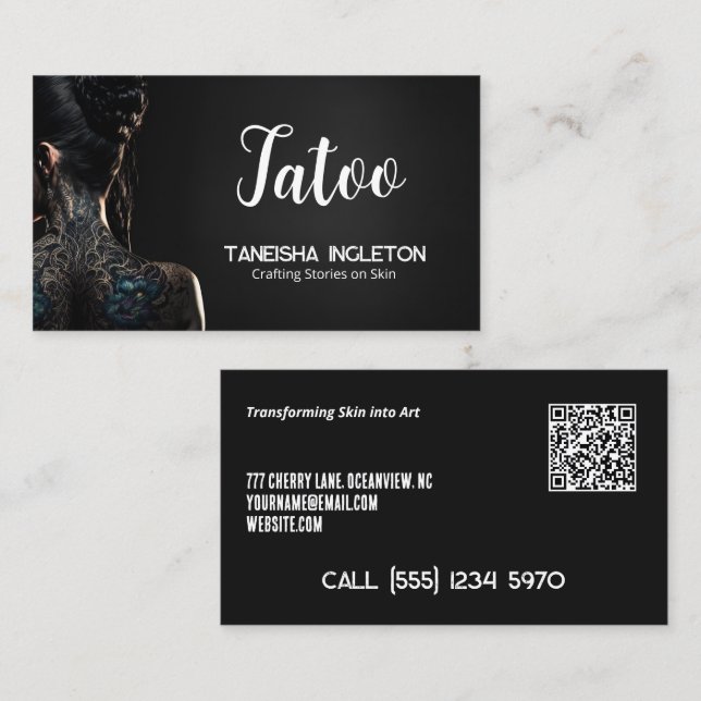 Carte De Visite Boutique de tatouage QR personnalisé (Devant / Derrière)
