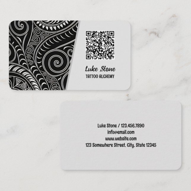 Carte De Visite Boutique de tatouage QR personnalisé (Devant / Derrière)