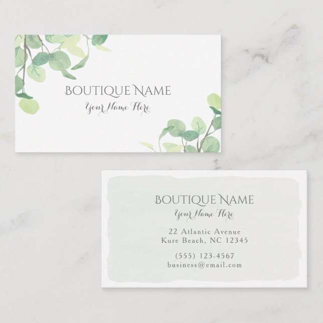 Carte De Visite Boutique de verdure à l'aquarelle Eucalyptus moder (Devant / Derrière)