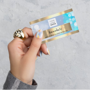 Carte De Visite Boutique d'or QR CODE Logo bleu clair