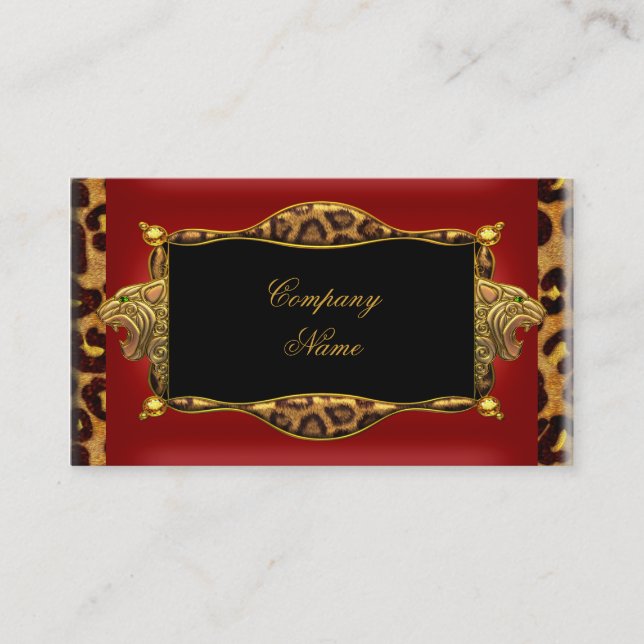 Carte De Visite Boutique élégante Leopard Red Black Gold 6 (Devant)