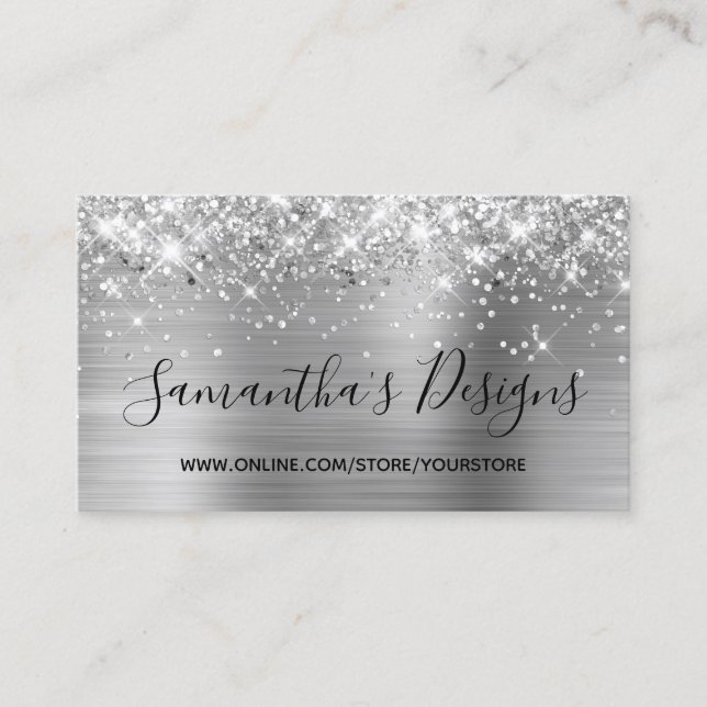 Carte De Visite Boutique en ligne de feuille d'argent scintillante (Devant)