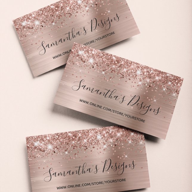 Carte De Visite Boutique en ligne Glitter Rose Gold Foil (Glittery Rose Gold Foil Business Card)