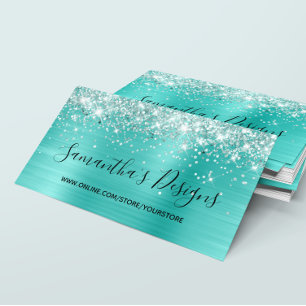 Carte De Visite Boutique en ligne pailletée turquoise brillant