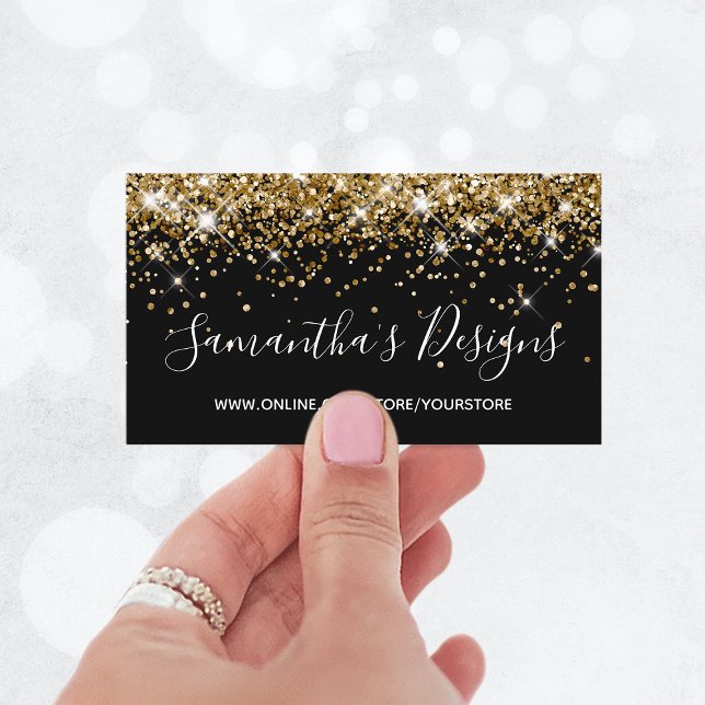 Carte De Visite Boutique en ligne Sparkly Gold Parties scintillant (Sparkly Gold Glitter Online Store Black Business Card)