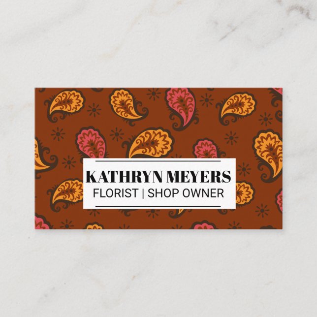 Carte De Visite Boutique Fleurs | Motif de fleurs Paisley (Devant)