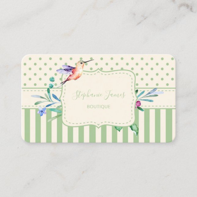 Carte De Visite Boutique Florale Colibri Vert (Devant)