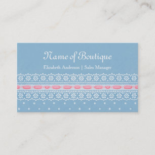 Carte De Visite Boutique Girl Blue Pois rose ruban dentelle