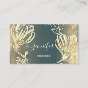 Carte De Visite Boutique Green Gold Fleurs QRCode 