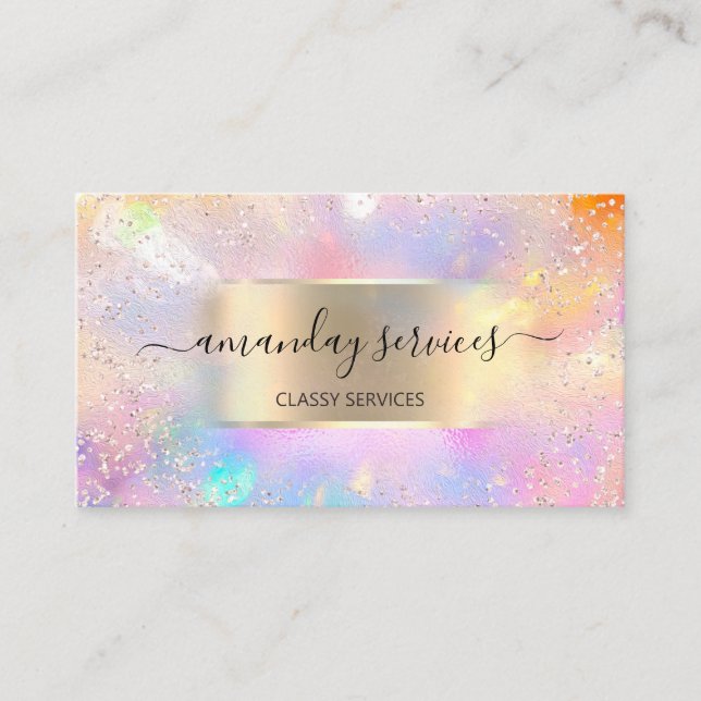 Carte De Visite Boutique Holographic Makeup Gold Confetti (Devant)