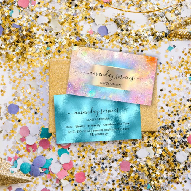 Carte De Visite Boutique Holographic Ocean Gold Confetti (Créateur téléchargé)