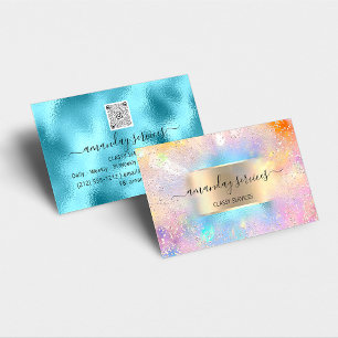 Carte De Visite Boutique Holographique Ocean Gold Confetti QR