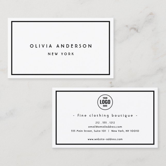 Carte De Visite Boutique minimaliste de luxe Black/Ivory Business  (Devant / Derrière)