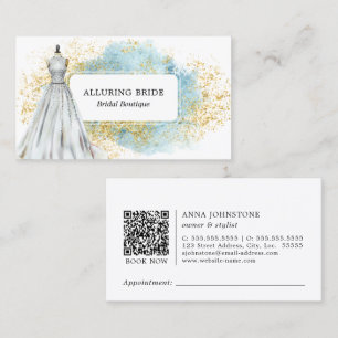 Carte De Visite Boutique nuptiale Blue Gold QR Code   Nomination