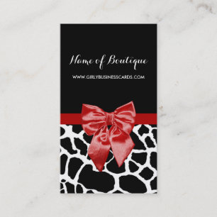 Carte De Visite Boutique Red Bow Black et White Giraffe