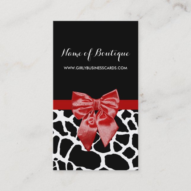 Carte De Visite Boutique Red Bow Black et White Giraffe (Devant)