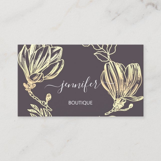Carte De Visite Boutique Smoky Plum Gold Fleurs QRCode (Devant)