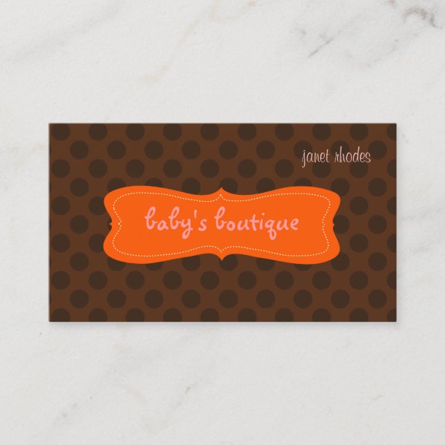 Carte De Visite Boutique sobre, points Polkda Brown au chocolat (Devant)