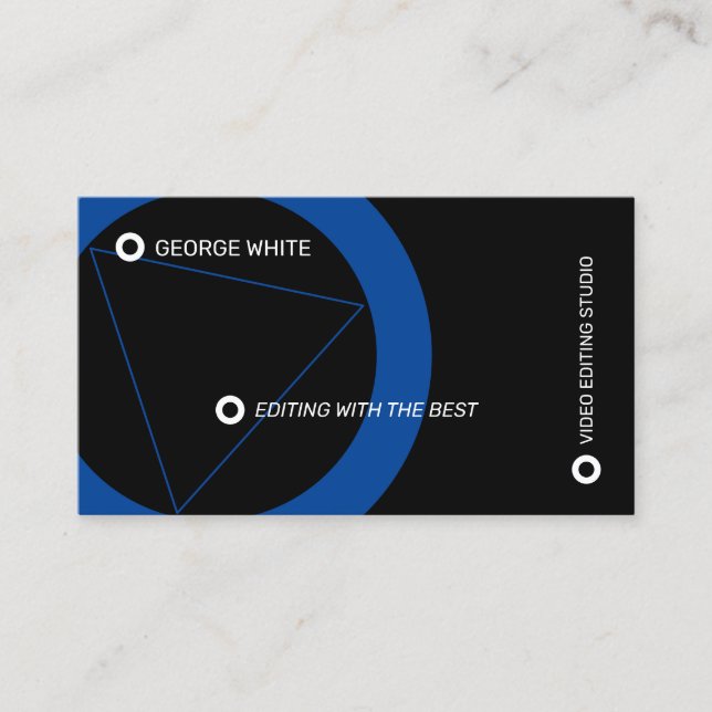 Carte De Visite Bouton de jeu noir et bleu professionnel (Devant)
