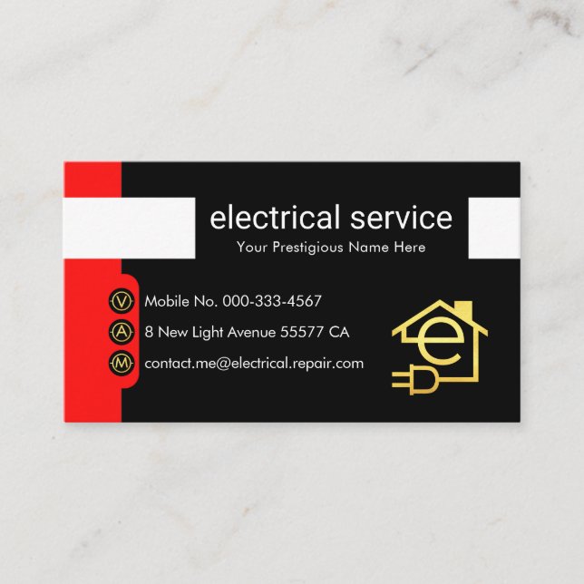 Carte De Visite Boutons verticaux rouges symbole d'électricité (Devant)