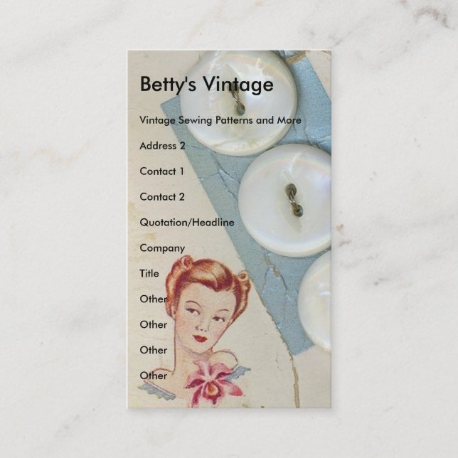 Carte De Visite Boutons Vintages, Vintage de Betty (Devant)