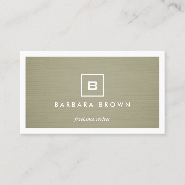 Carte De Visite BOX LOGO avec VOTRE INITIAL/MONOGRAM sur KHAKI LIN (Devant)