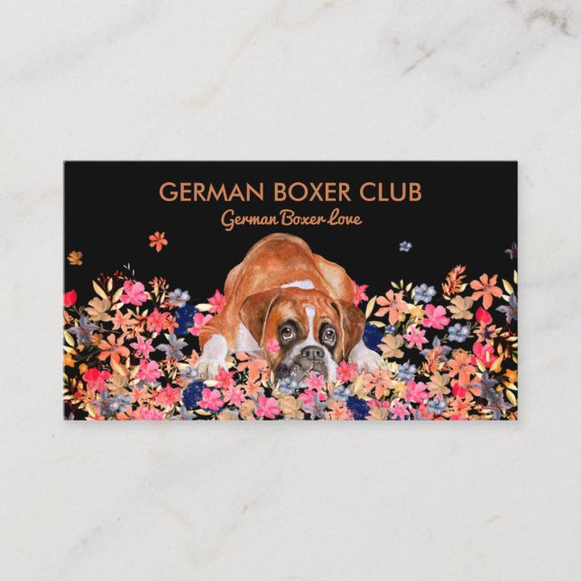 Carte De Visite Boxer Chien mignon Visage floral rustique automne (Devant)