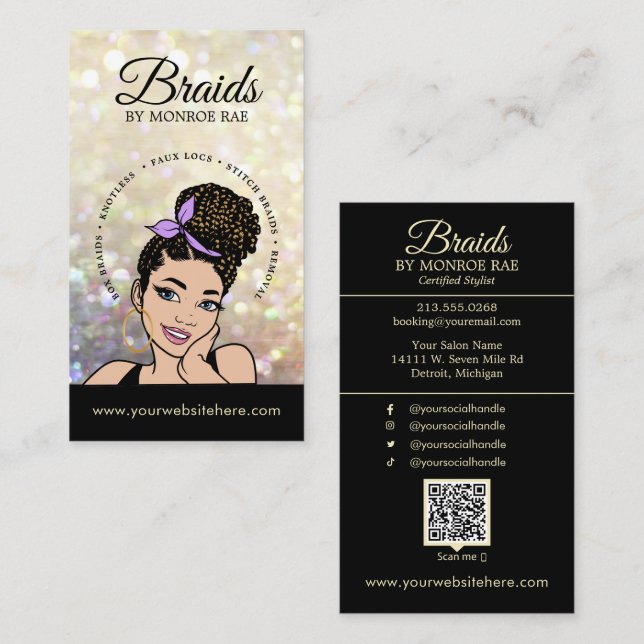 Carte De Visite Braider/Braids/Braids/Braiding/Salon - Code/Logo Q (Devant / Derrière)