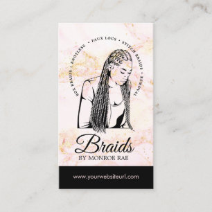 Carte De Visite Braider cheveux Braiding Salon Braid Styliste rose