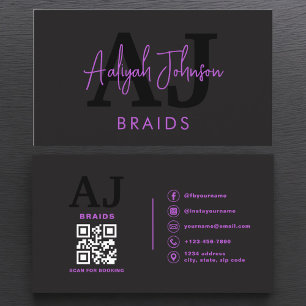 Carte De Visite Braids Black QR Code violet Liste des cheveux
